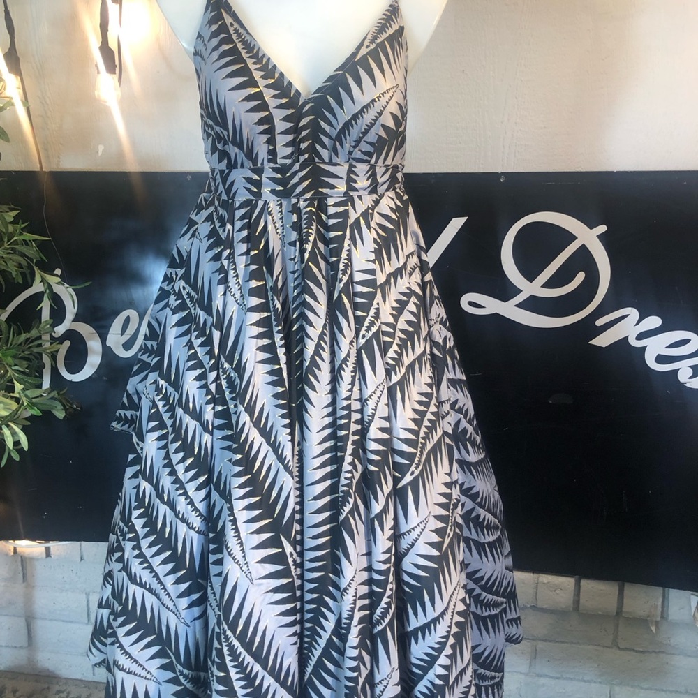 Black White Leaf Print Maxi Dress Womens V Neck Resort Beach Boho Dress Plus 1X
